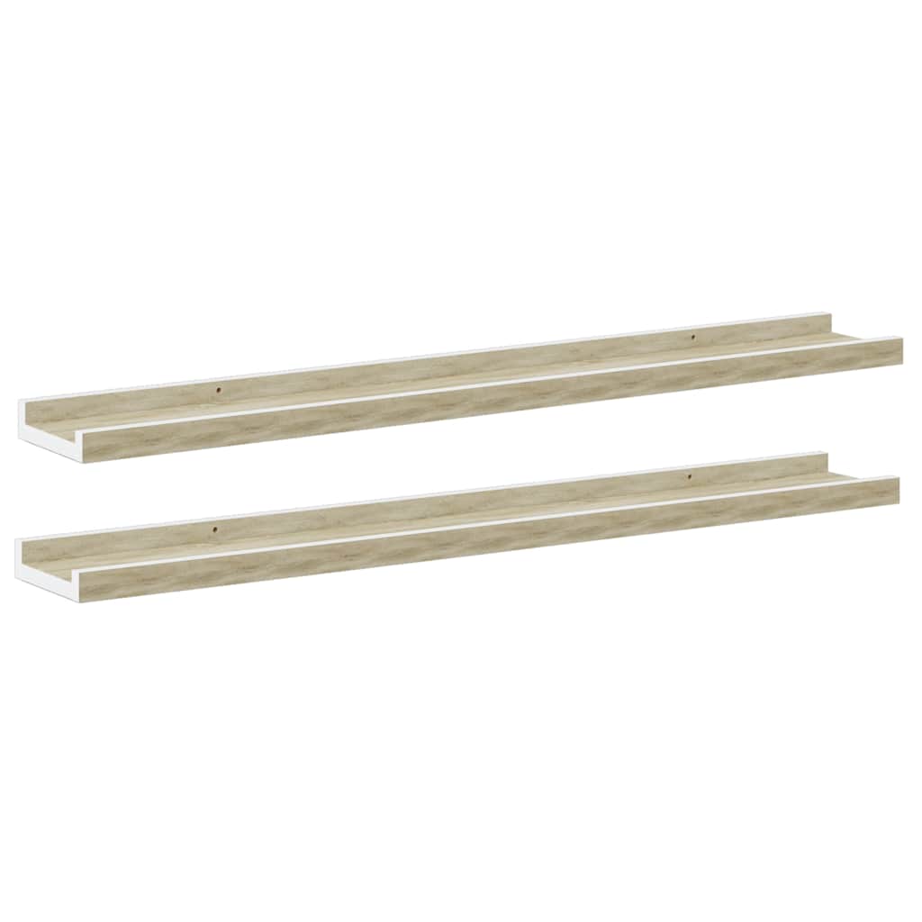 Vidaxl wandschappen 2 st 80x9x3 cm wit en sonoma eikenkleurig