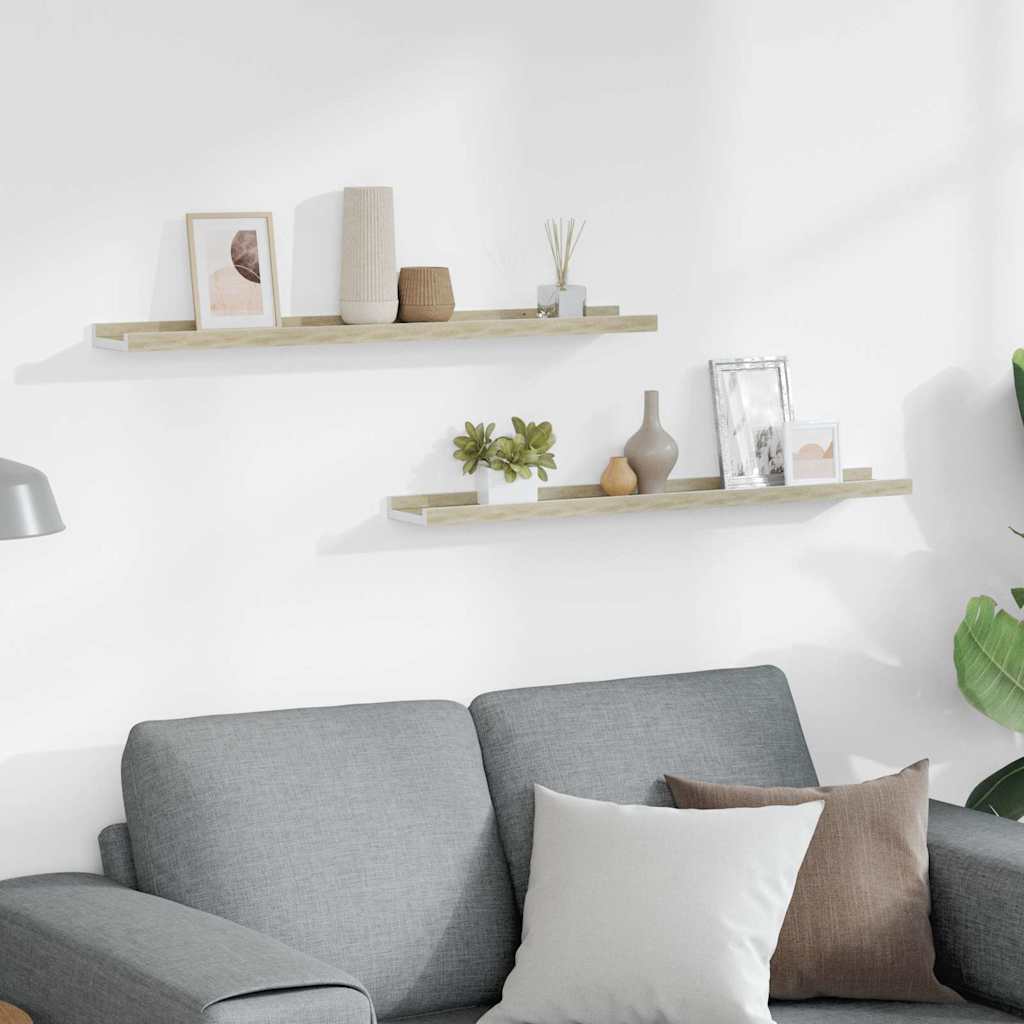 Vidaxl wandschappen 2 st 80x9x3 cm wit en sonoma eikenkleurig