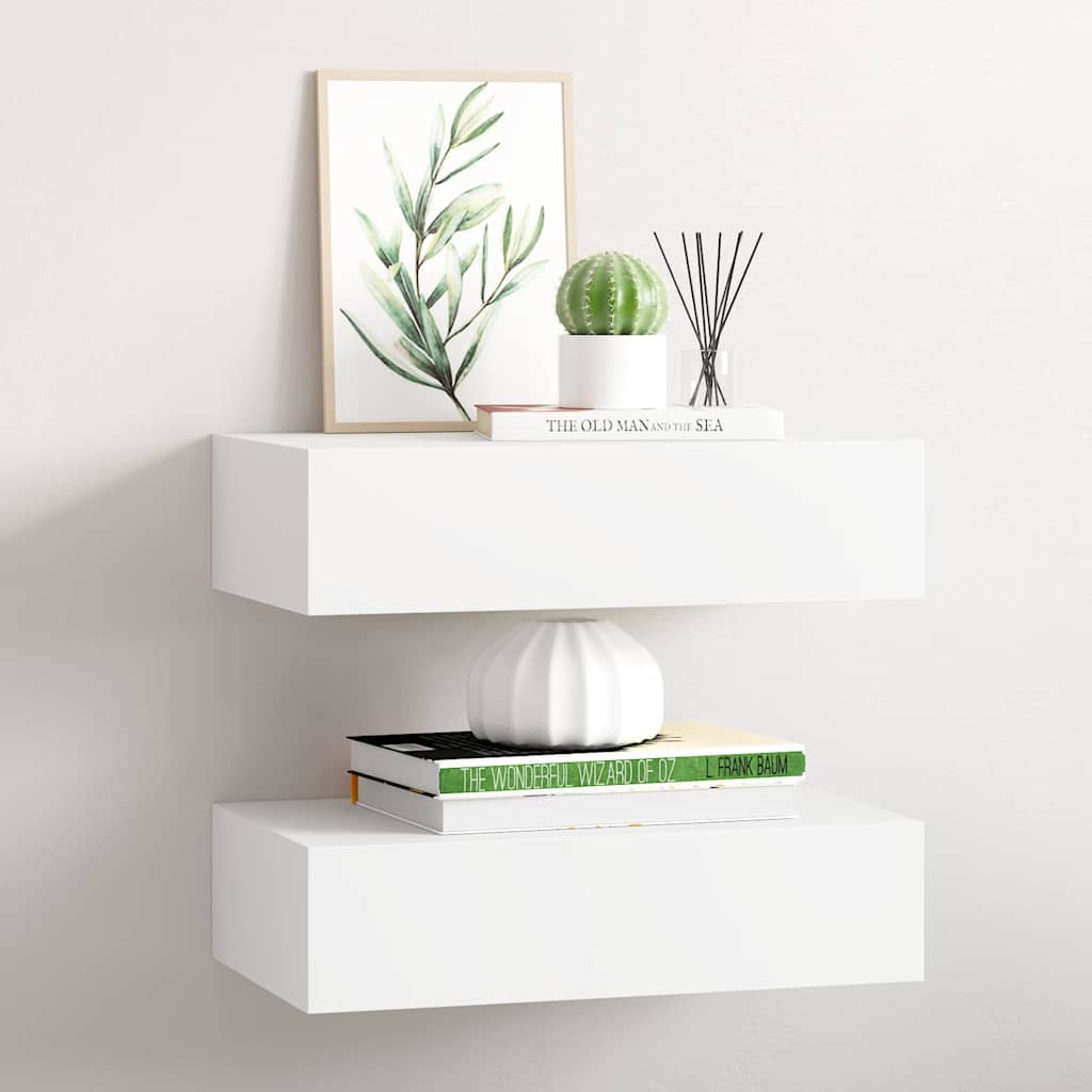 Vidaxl wandschappen 2 st met lade 40x23,5x10 cm mdf wit