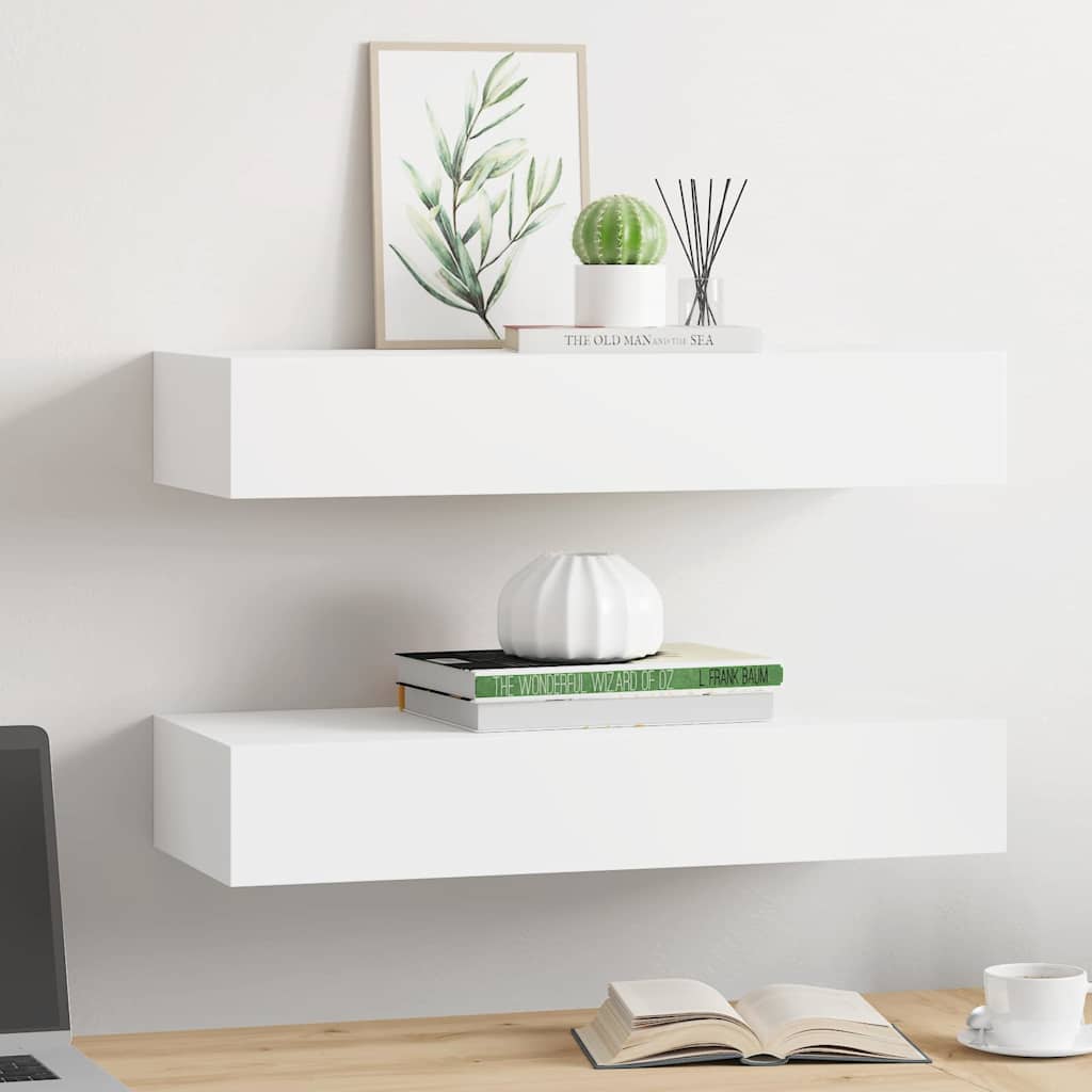 Vidaxl wandschappen 2 st met lade 60x23,5x10 cm mdf wit