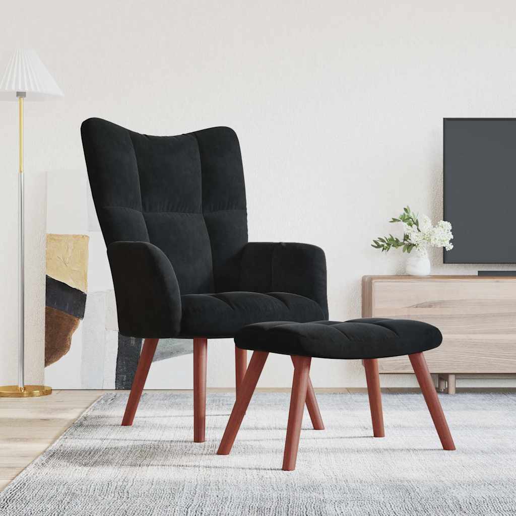 Vidaxl relaxstoel met voetenbank fluweel zwart