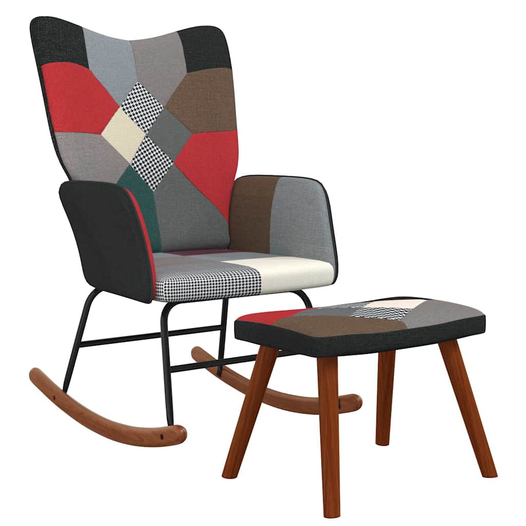 Vidaxl schommelstoel met voetenbank patchwork stof