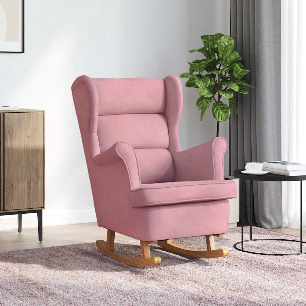 Vidaxl schommelstoel met oorleuning roze fluweel massief hout