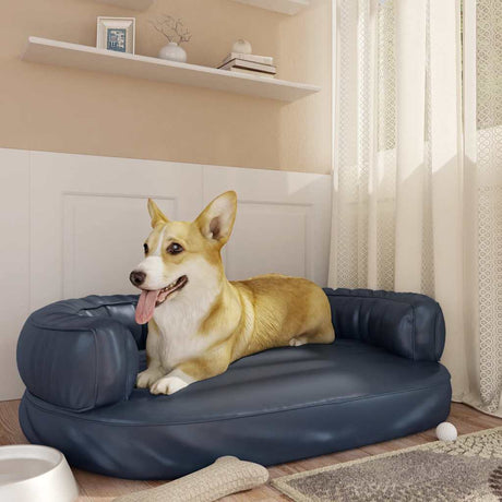 Vidaxl Dog Basket Ergonomisk skum 88x65 cm Kunstig læder mørkeblå