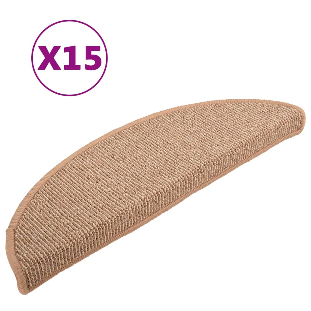 VidaXL trappemåtter 15 stk 56x17x3 cm lysebrune halvcirkelformede