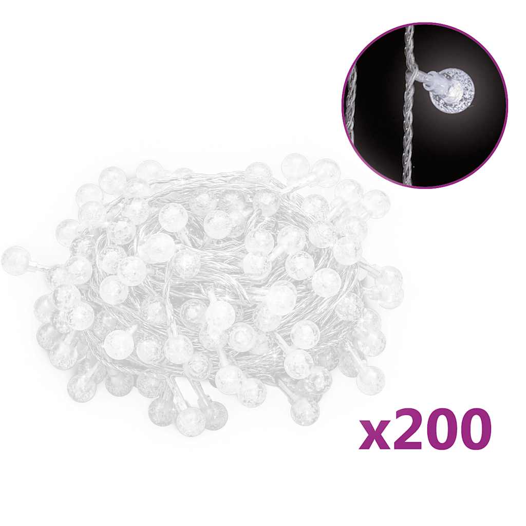 VidaXL lysledning med 200 LED'er, 8 funktioner, kold hvid, 20 m