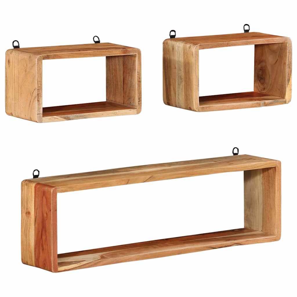 Vidaxl 3-delige wandschappenset kubus massief acaciahout