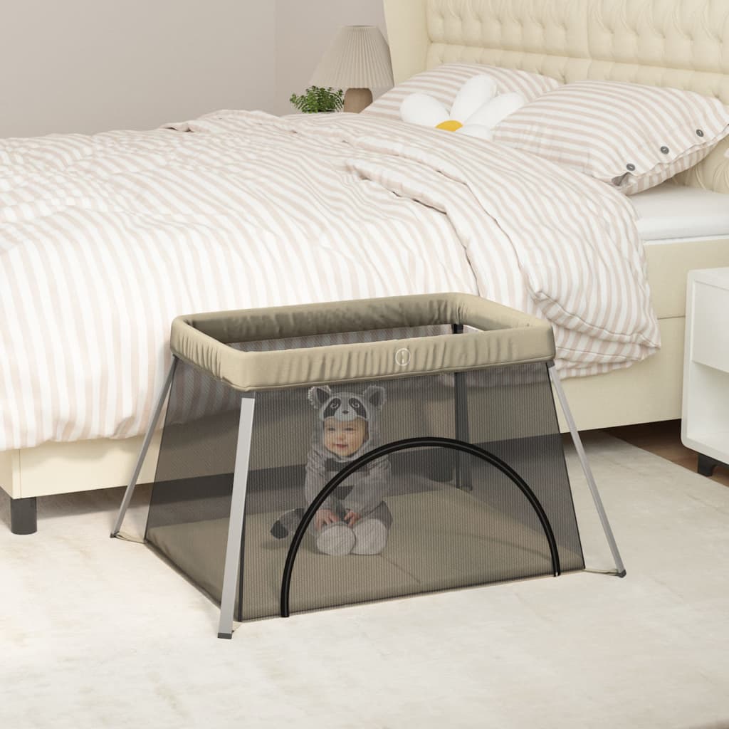 Vidaxl Baby Box med madras linned taupe