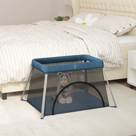 Vidaxl Baby Box med madras linned marineblå