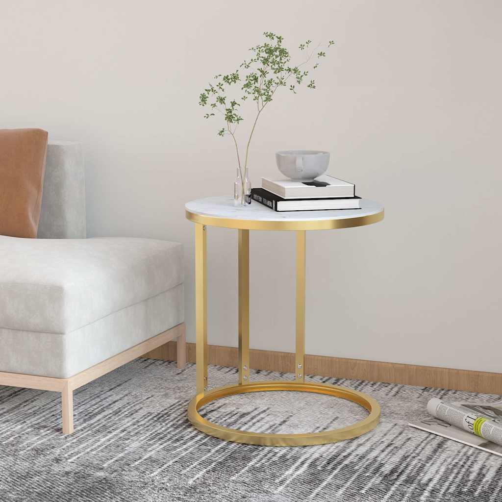 Vidaxl bijzettafel 45 cm gehard glas goudkleurig en witmarmer