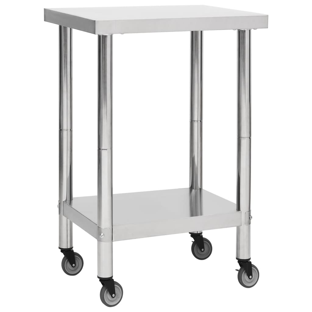 Vidaxl Kitchenwork -bord med hjul 60x60x85 cm rustfrit stål