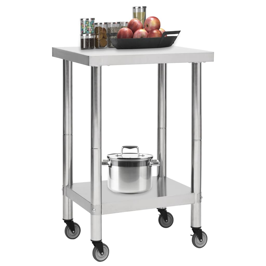 Vidaxl Kitchenwork -bord med hjul 60x60x85 cm rustfrit stål