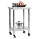 Vidaxl Kitchenwork -bord med hjul 60x60x85 cm rustfrit stål