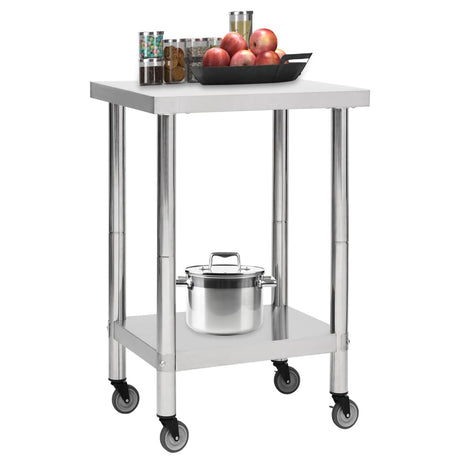 Vidaxl Kitchenwork -bord med hjul 60x60x85 cm rustfrit stål