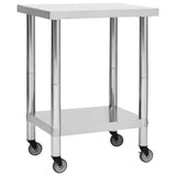 Vidaxl Kitchenwork -bord med hjul 80x45x85 cm rustfrit stål