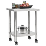 Vidaxl Kitchenwork -bord med hjul 80x45x85 cm rustfrit stål
