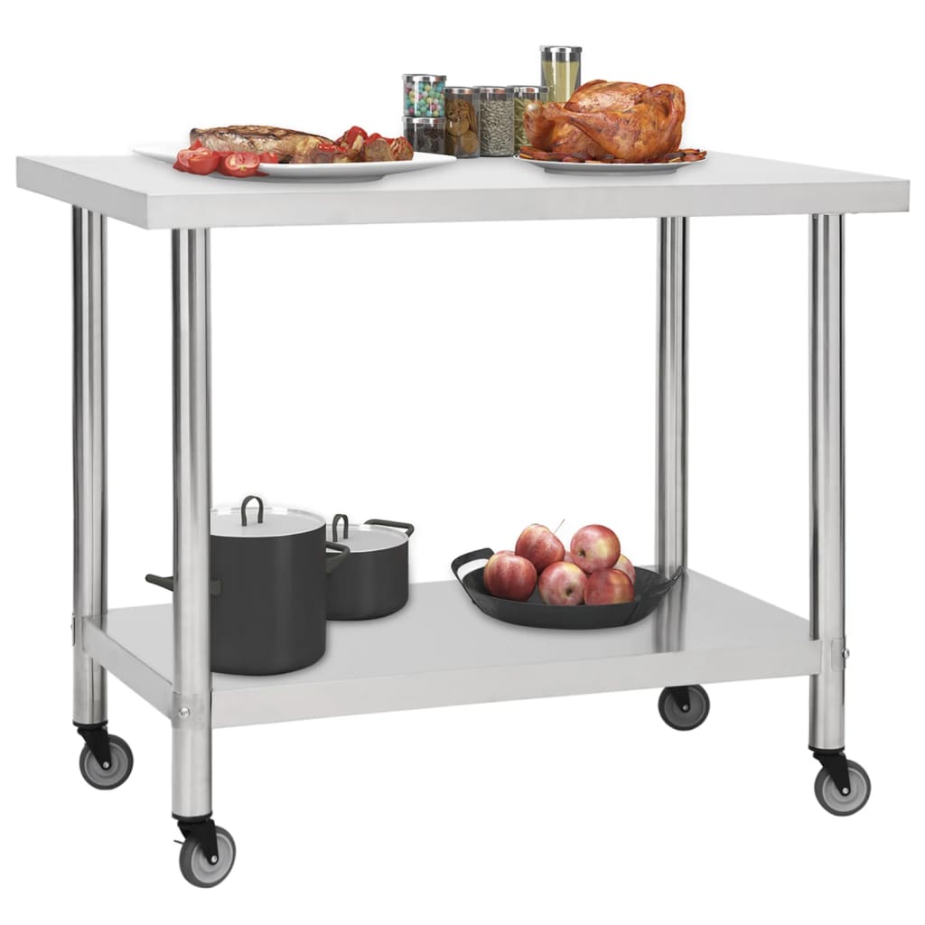 Vidaxl Kitchenwork -bord med hjul 100x45x85 cm rustfrit stål