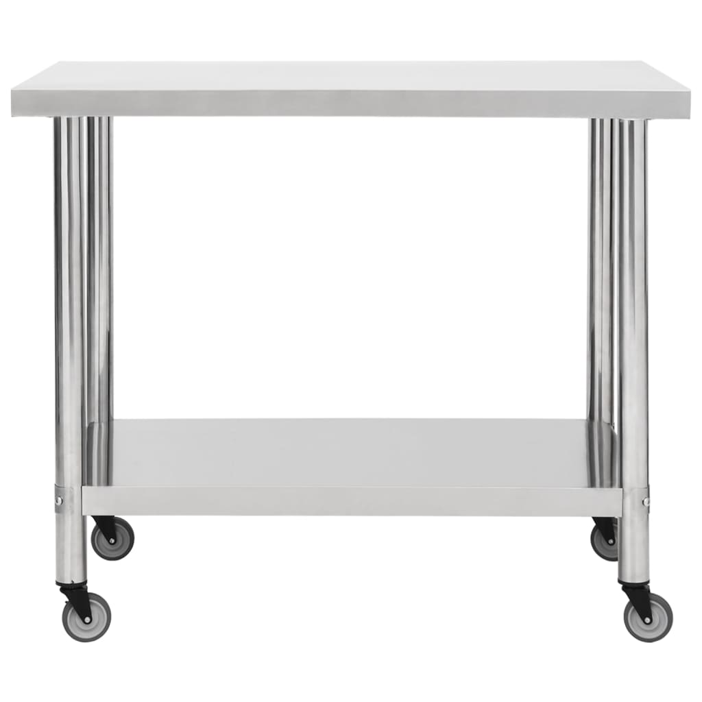 Vidaxl Kitchenwork -bord med hjul 100x45x85 cm rustfrit stål