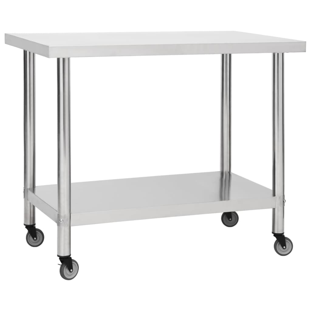 Vidaxl Kitchenwork -bord med hjul 100x60x85 cm rustfrit stål