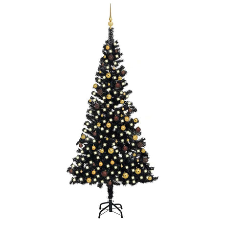 Vidaxl Kunstkerstboom med belysning og julekugler 240 cm PVC sort