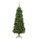 Vidaxl Kunstkerstboom med belysning og julekugler 240 cm grøn