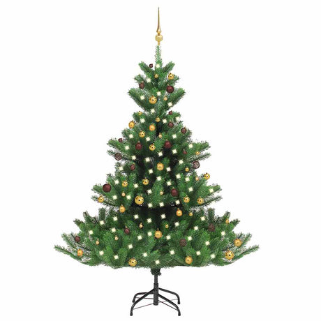 Vidaxl Kunstkerstboom Nordmann med LED'er og julekugler 210 cm grøn