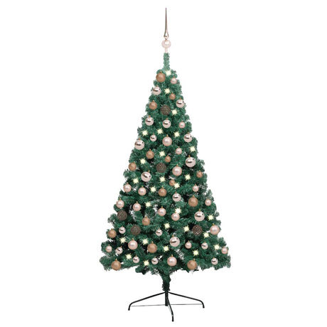 Vidaxl Kunstkerstboom med belysning og julekugler halvt over 120 cm grøn