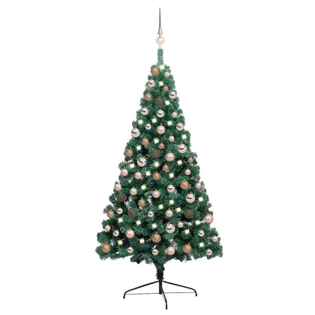 Vidaxl Kunstkerstboom med belysning og julekugler ved halv 150 cm grøn