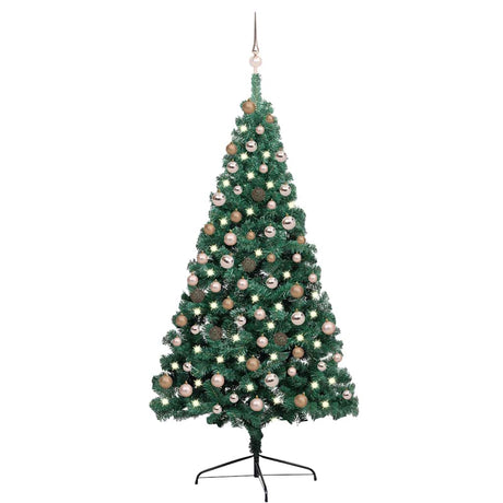 Vidaxl Kunstkerstboom med belysning og julekugler halv 180 cm grøn