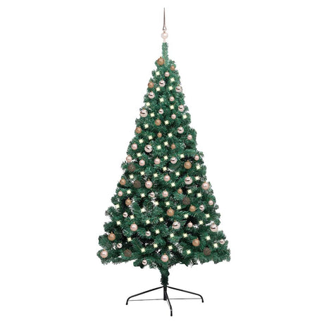 Vidaxl Kunstkerstboom med belysning og julekugler halvt over 210 cm grøn