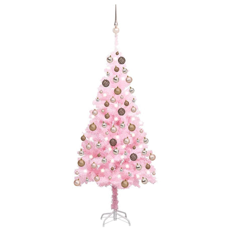 Vidaxl Kunstkerstboom med belysning og julekugler 120 cm PVC Pink