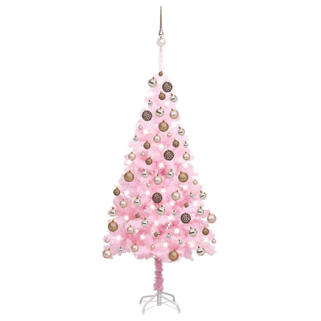 Vidaxl Kunstkerstboom med belysning og julekugler 180 cm PVC Pink