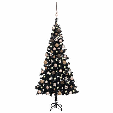 Vidaxl Kunstkerstboom med belysning og julekugler 120 cm PVC sort
