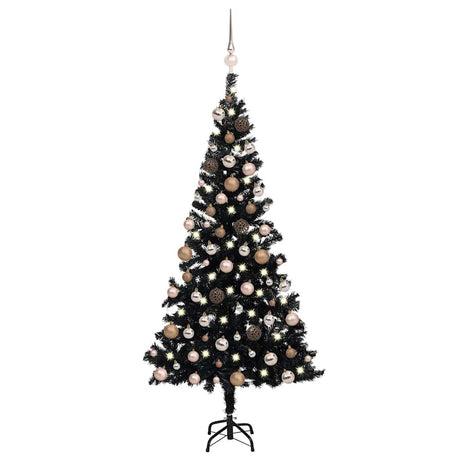 Vidaxl Kunstkerstboom med belysning og julekugler 180 cm PVC sort