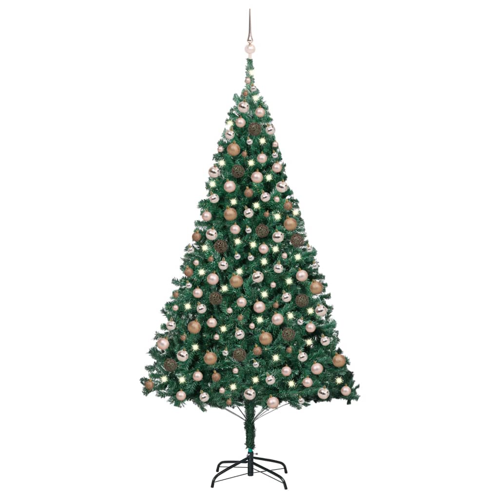 Vidaxl Kunstkerstboom med belysning og julekugler 240 cm grøn