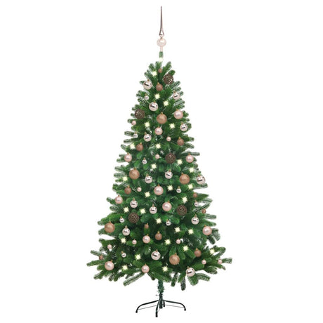 Vidaxl Kunstkerstboom med belysning og julekugler 150 cm grøn