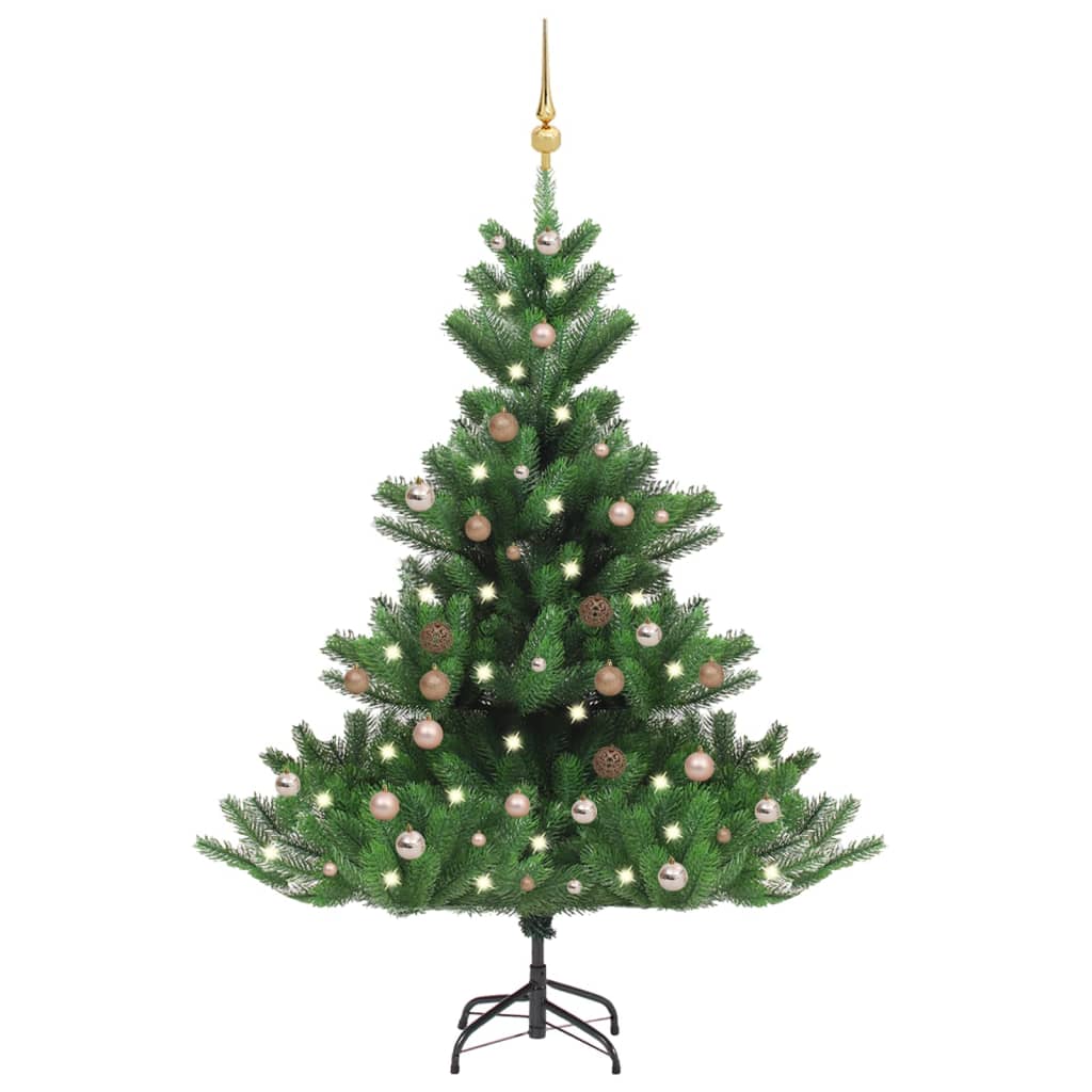 Vidaxl Kunstkerstboom Nordmann med LED'er og julekugler 180 cm grøn
