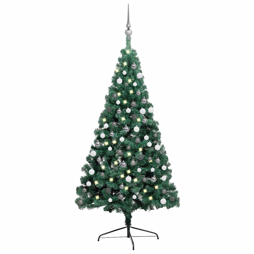 Vidaxx kunstjuletræ med belysning og julekugler, halv 120 cm grøn