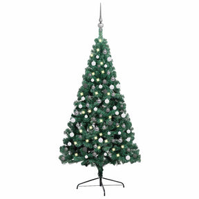 Vidaxx kunstjuletræ med belysning og julekugler, halv 120 cm grøn