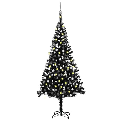Vidaxl Kunstkerstboom med belysning og julekugler 240 cm PVC sort