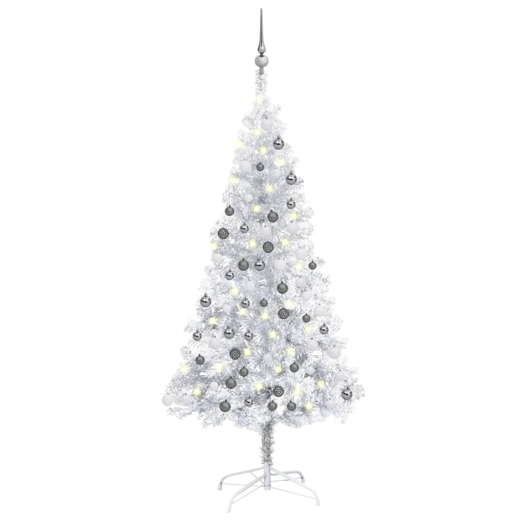 Vidaxl Kunstkerstboom med belysning og julekugler 150 cm kæledyr sølv