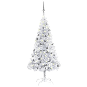 Vidaxl Kunstkerstboom med belysning og julekugler 150 cm kæledyr sølv