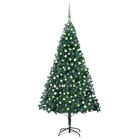Vidaxl Kunstkerstboom med belysning og julekugler 240 cm grøn