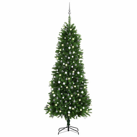 Vidaxl Kunstkerstboom med belysning og julekugler 240 cm grøn
