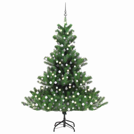 Vidaxl Kunstkerstboom Nordmann med LED'er og julekugler 210 cm grøn