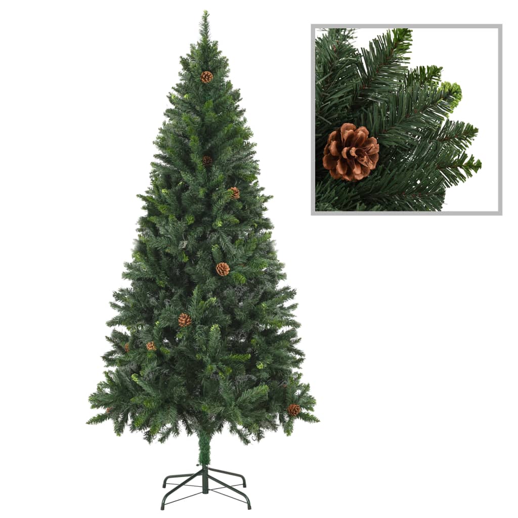 Vidaxl Kunstkerstboom med belysning og fyrretræer 210 cm grøn