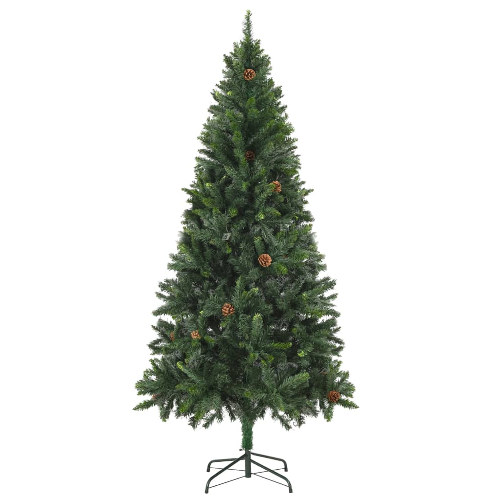 Vidaxl Kunstkerstboom med belysning og fyrretræer 210 cm grøn