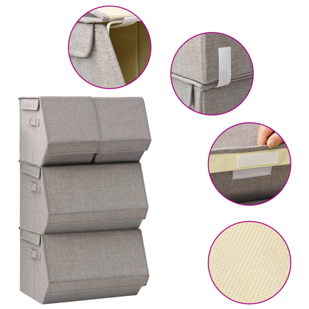 Vidaxl 4-delt opbevaringsboks Set Stabelbart stof Grå