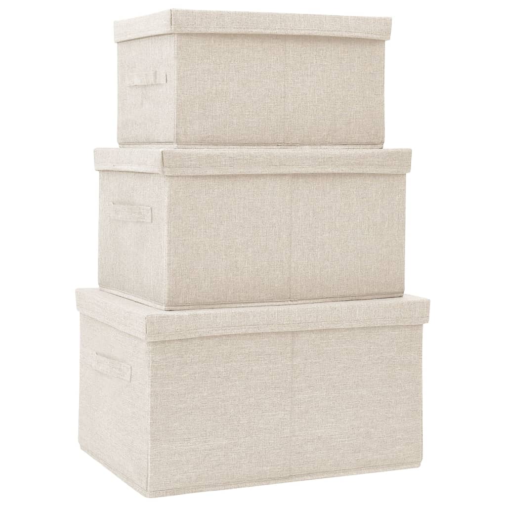 Vidaxl 3-Dart opbevaringsboks Set Stackable Støv creme-farvet