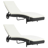 Vidaxl ligbedden 2 st met wielen en kussens poly rattan zwart